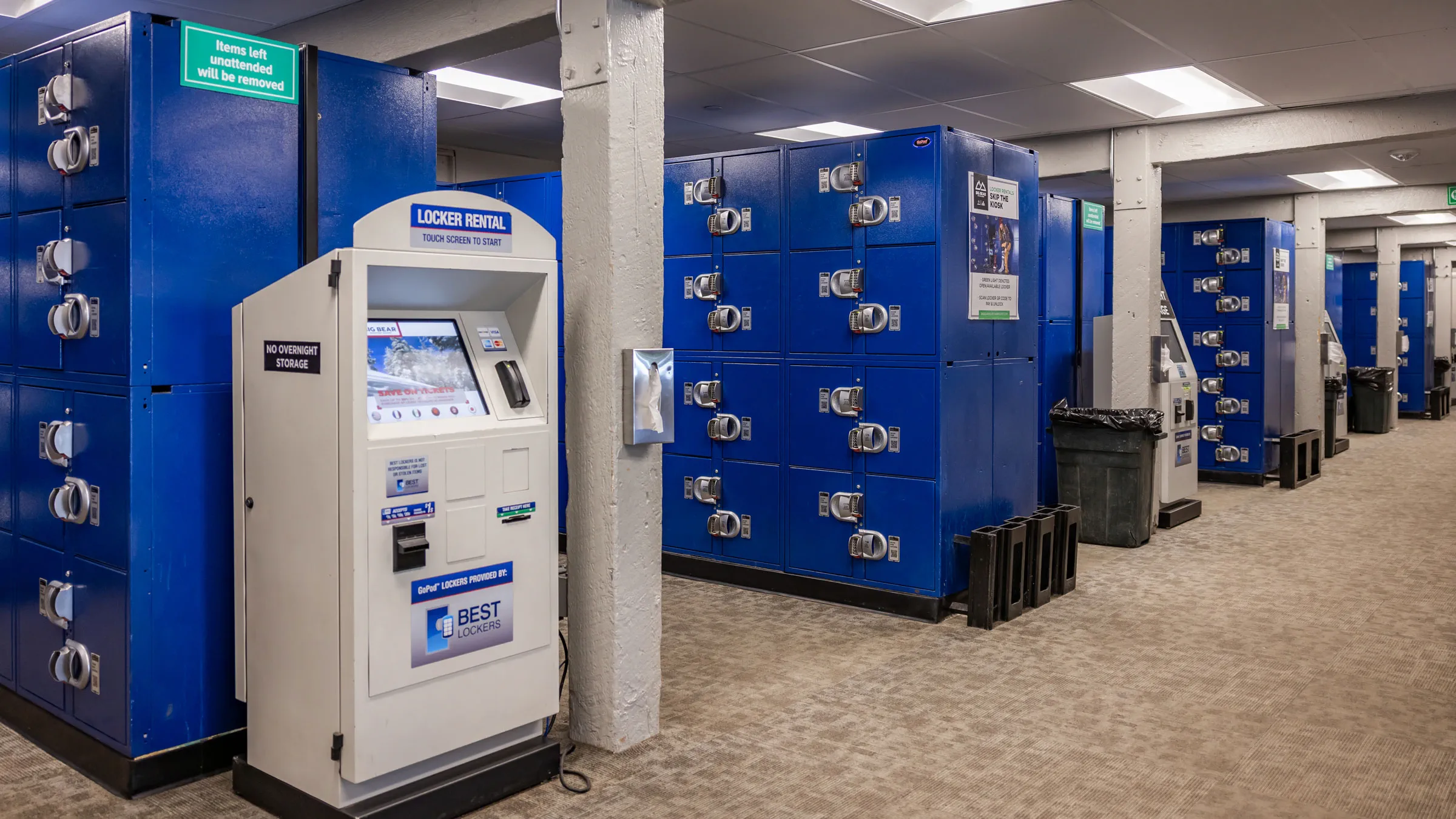 Check in box with blue lockers behind it